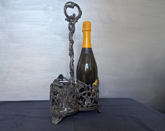 Victorian Silver Plated Wine Caddy, Vine Leaf Grape Design, Triple Bottle Holder