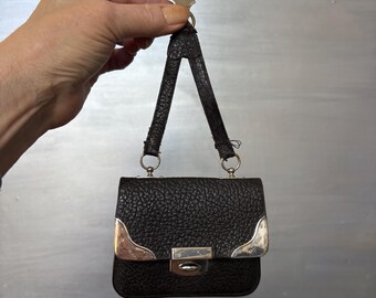 Edwardian leather chatelaine purse with sterling silver trim