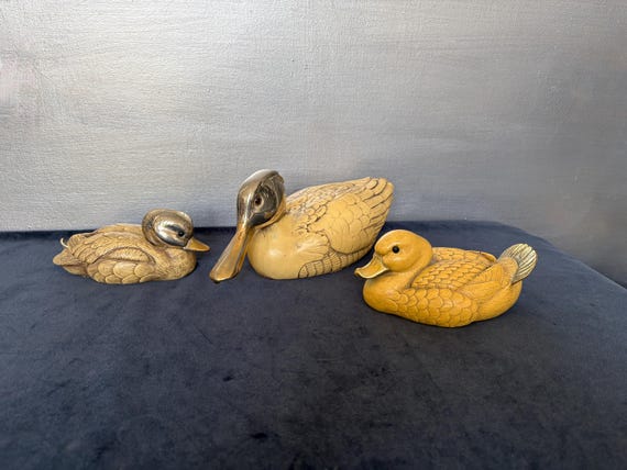 鷹 タカ 置物 イタリア Elli Malevolti エリー・マレヴォルティ Vintage Italian Duck Family by Elli Malevolti , Resin, Brass