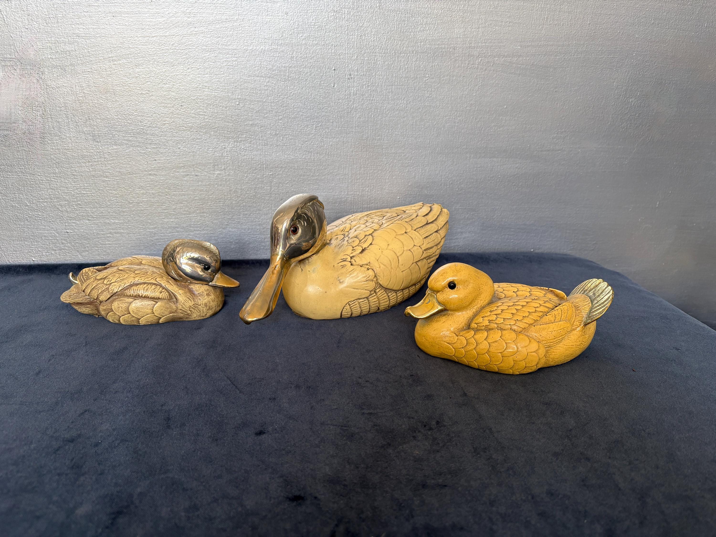 Vintage Italian Duck Family by Elli Malevolti , Resin, Brass