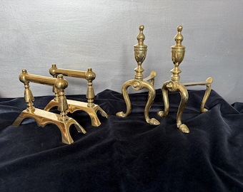 Vintage brass firedogs, Victorian brass andirons