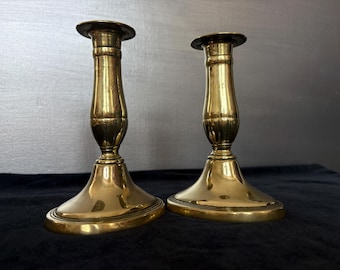 Pair vintage brass candlesticks with oval base