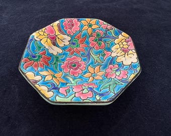 Antique Longwy octagonal enamel dish