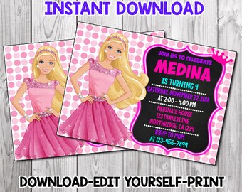 barbie invitation etsy