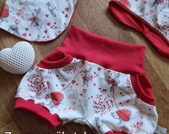 kurze Pumphose rot weiß Erdbeeren Hasen mit Taschen Kinderhose Babyhose