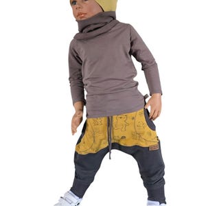 Bloomers mustard yellow dark blue / grey with funny animals children&#39;s pants baby pants