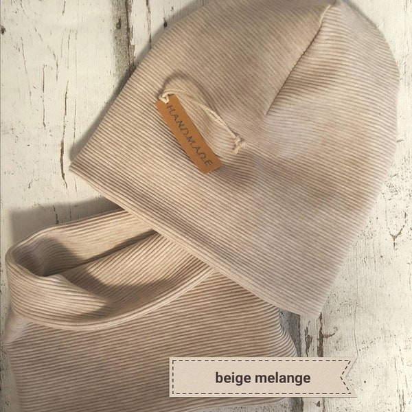 Beanie Mütze oder Loop aus Rib Jersey beige melange