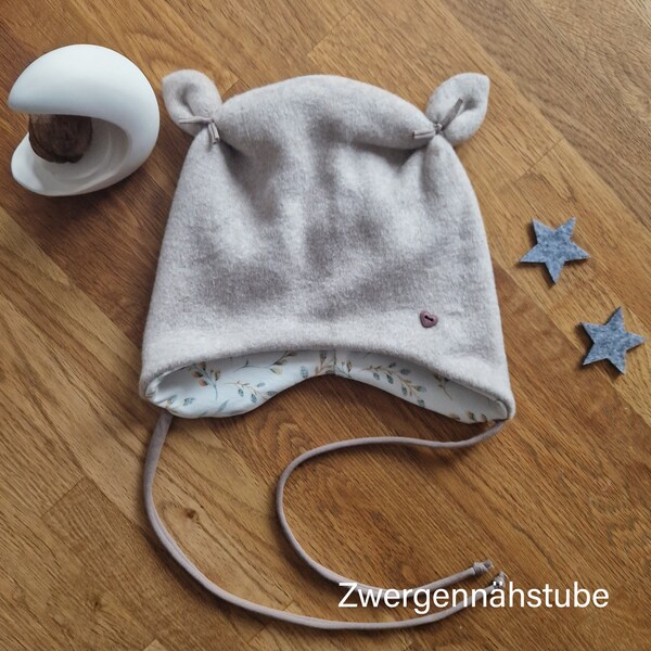 Bonnet avec noeuds d'oreilles et tissu en coton biologique polaire pour enfant, bonnet d'hiver, bonnet pour bébé