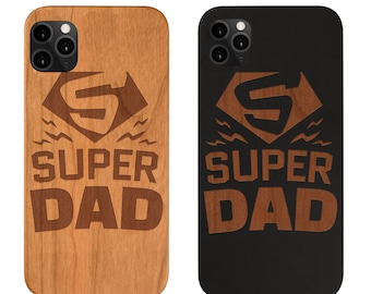 Super Dad Father  Iphone Wood Case Samsung Iphone 14 Plus X XR XSMAX XS Max  11 Pro Max 11 Pro iPhone 13 Pro Max Loved Engarved
