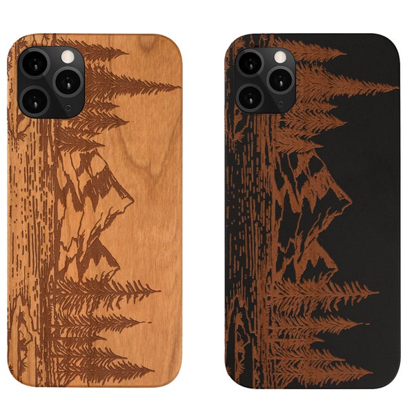 iphone 14 Landscape, Mountains, Tree Samsung iPHONE 14 Plus X XR XSMAX XS Max  11 Pro Max 11 Pro  Engraved Wood Phone Case  Best Gift
