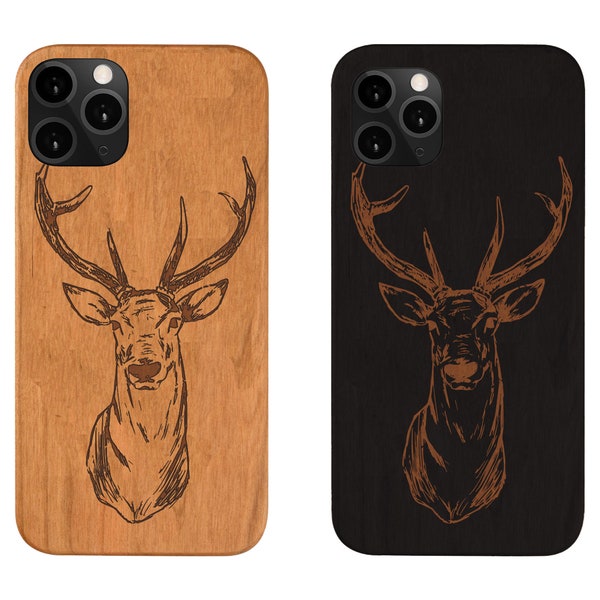 Deer Head Wild Life Samsung iPHONE 14 Plus X XR XSMAX XS Max  11 Pro Max 11 Pro Note Engraved Wood Phone Case  iPhone 13 Pro Max