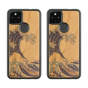 The Great Wave off Kanagawa Google Pixel 4A / 4 A 5G / 5 Wood Phone Case Japanese Art By Katsushika Hokusai