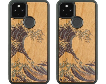 The Great Wave off Kanagawa Google Pixel 4A / 4 A 5G / 5 Wood Phone Case Japanese Art By Katsushika Hokusai