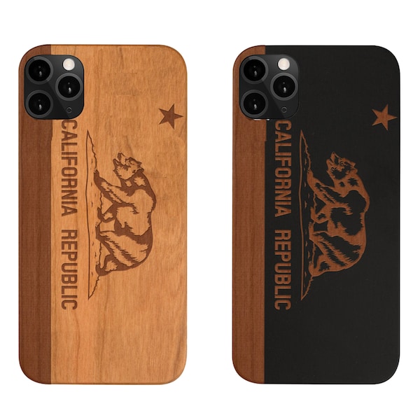 California Sate Flag Iphone Wood Case Samsung Iphone 14 Plus X XR XSMAX XS Max  11 Pro Max 11 Pro iPhone 13 Pro Max Loved Ones Gift