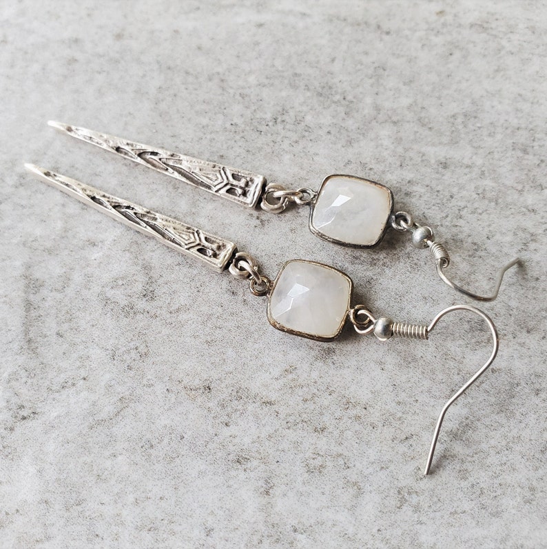 Silver Jewelry Moonstone Earrings Boho Dangle Earrings Lightweight Earrings Gift for Mom Gift For Her