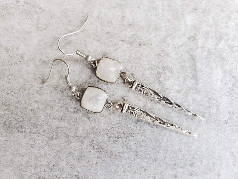 Silver Jewelry Moonstone Earrings Boho Dangle Earrings Lightweight Earrings Gift for Mom Gift For Her