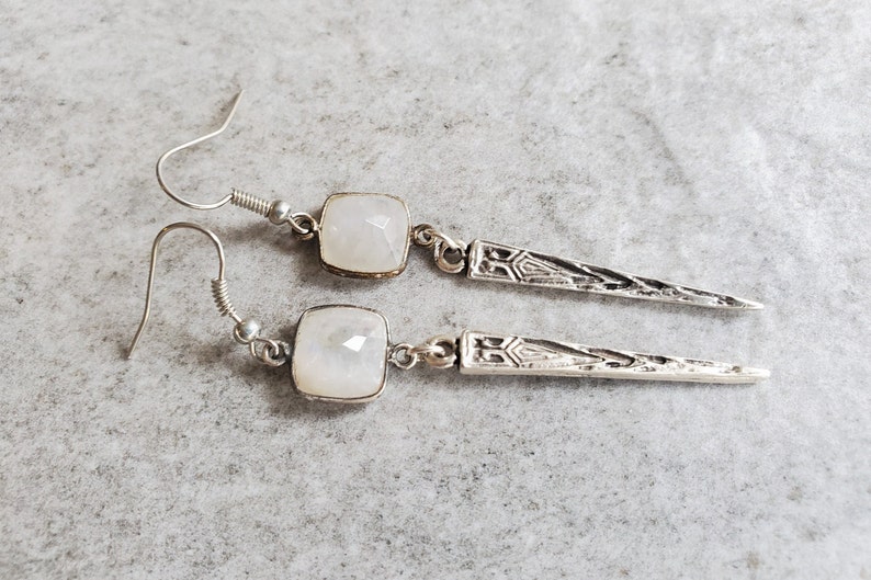 Silver Jewelry Moonstone Earrings Boho Dangle Earrings Lightweight Earrings Gift for Mom Gift For Her