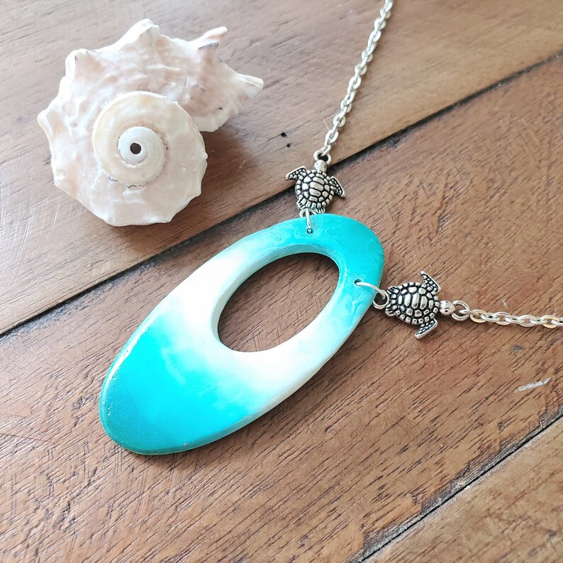 Polymer Clay Pendant Beach Jewelry Bohemian Pendant Hippie Necklace Lightweight Jewelry
