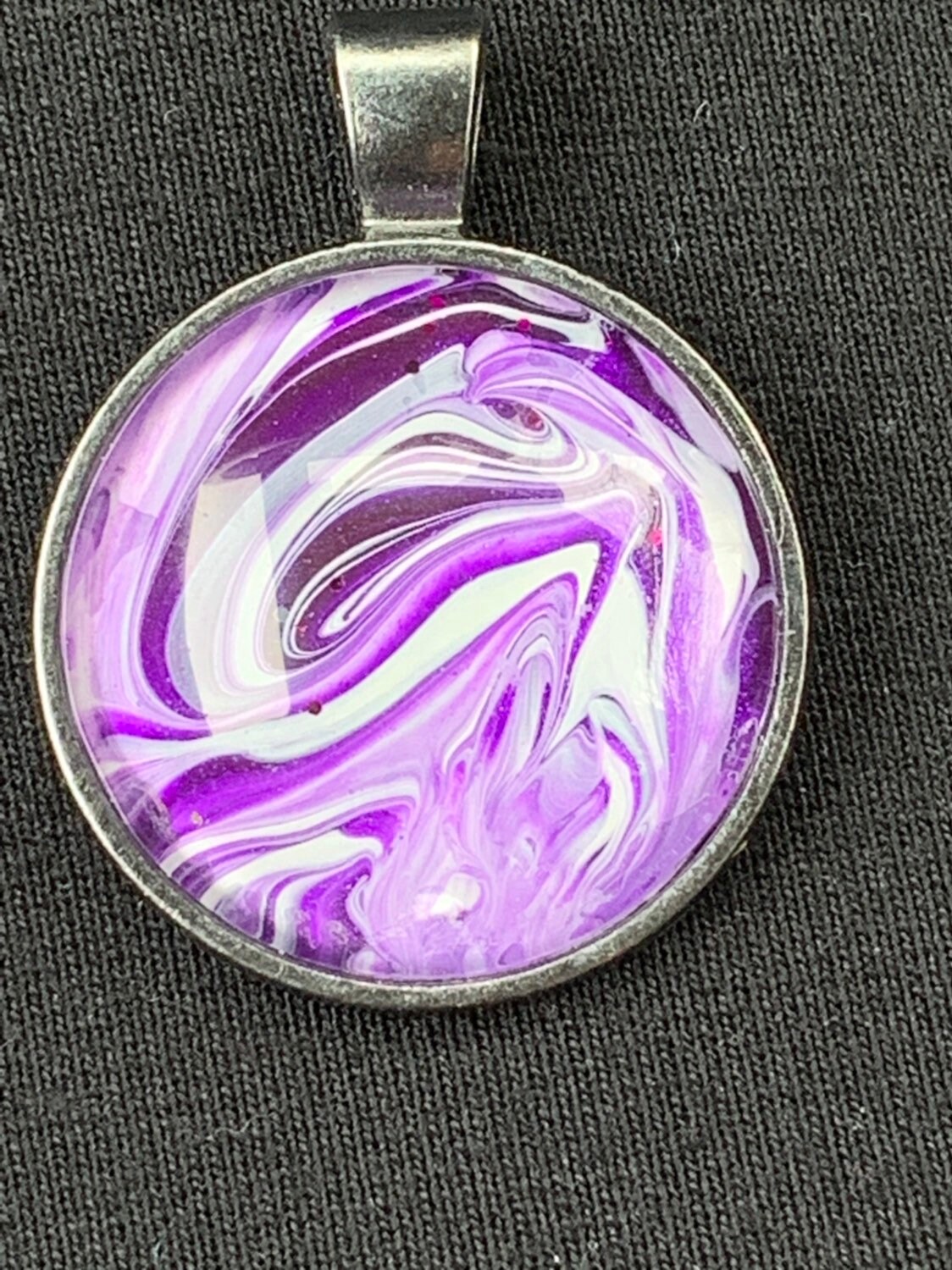 Purple,and White Fluid Art Circle Pendant Necklace Blue
