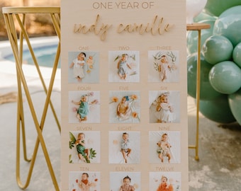 Un año del bebé / Primer cumpleaños / Señal de hitos / Fotos mensuales / 12 meses de / Señal del primer año
