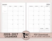 2026 2027 Monthly Calendar Printable | Two 2 Page Lined Unlined Planner Insert | Sunday Monday Start | A4 A5 Letter Half Size | PDF CLP01-02
