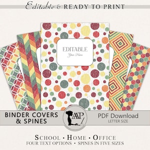 Editable Binder Covers and Spines, 3 Ring Notebook Cover, Editable Printable Student Binder Cover, School Teacher Planner, Retro, BND-09