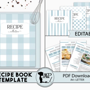 EDITABLE Recipe Book Template, Personalized Cookbook Printable, Family Recipe Organizer, Recipe Page Dividers, Letter A4, pdf, RMP02-07 RBT