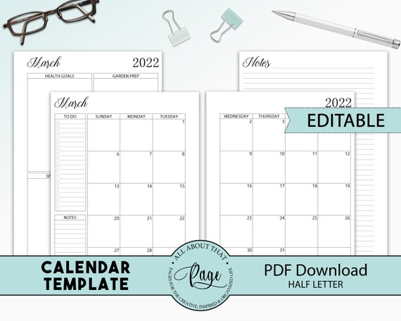 editable calendar template 2022 2023 printable blank etsy