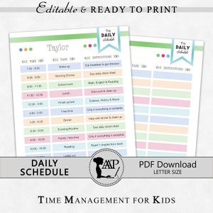 Editable Daily Schedule Template, Family Routine, Homeschool School, Kids Printable Timetable, Teen Teens Time Chart, Boys Girls, CCK03-03