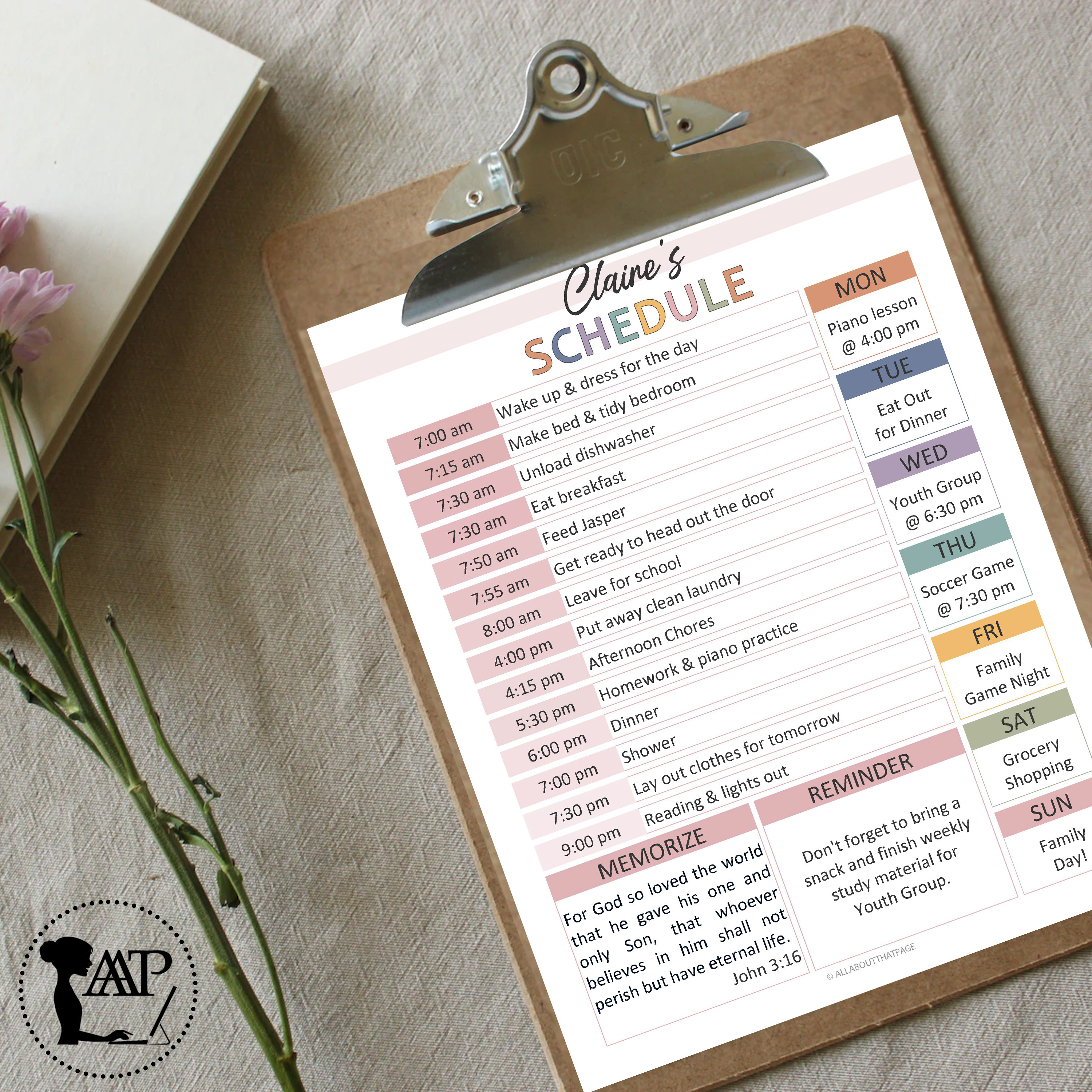 Editable Daily Schedule for Kids Printable Bundle | Weekly Chore Chart ...