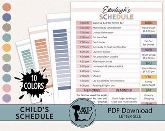 Editable Daily Schedule for Kids Printable Bundle | Weekly Chore Chart Template | Daily Routine with Times | PDF Digital Download HFL03-01