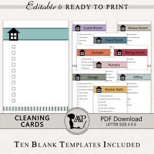Cleaning Cards, Editable Cleaning Checklist, Room by Room Chores, Tasks, Daily Weekly Cleaning Routine, Kids Printable Chore Chart, CLC01-01