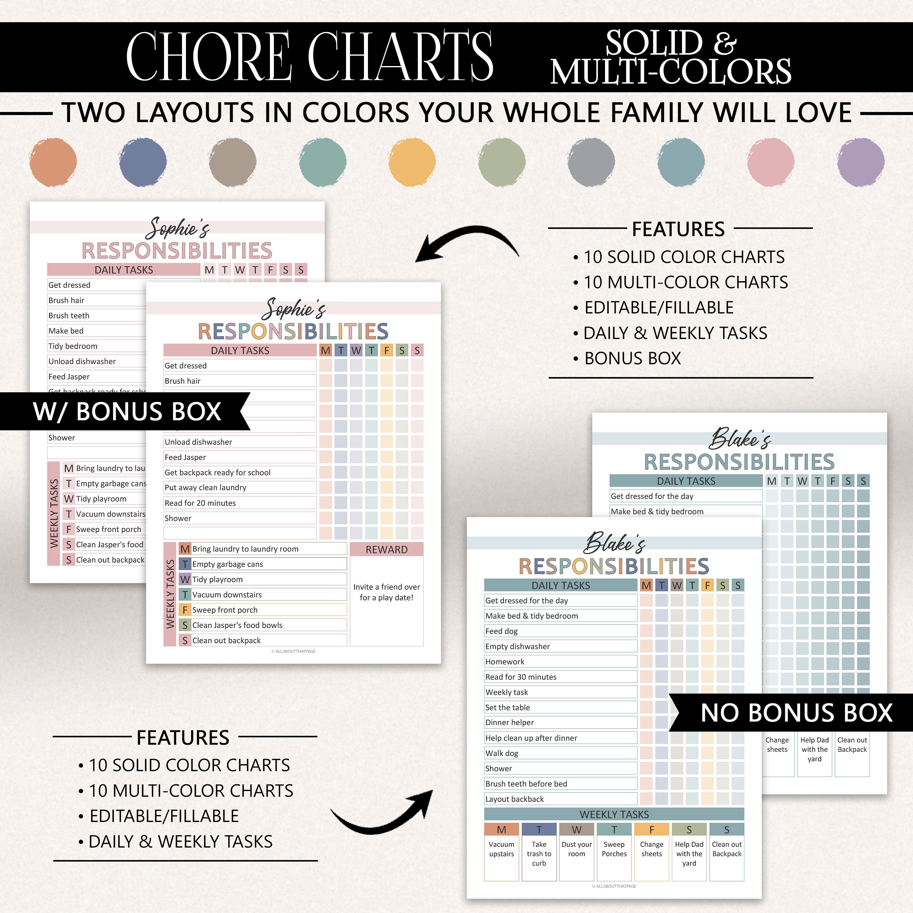 EDITABLE Family Chore & Cleaning Bundle Printable | Chore Charts ...