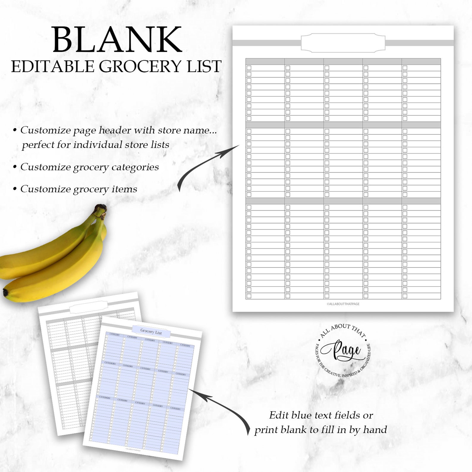 Editable Grocery List Template Custom Grocery Shopping List - Etsy