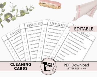 EDITABLE Cleaning Cards, Room by Room Chores, Daily Weekly Checklist Template, Kids Printable Chore Chart, Routine, Minimalist, CLC02-02