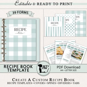 EDITABLE Recipe Book Template, Personalized Cookbook Printable, Family Recipe Organizer, Recipe Page Dividers, Letter A4, pdf, RMP07-07 RBT