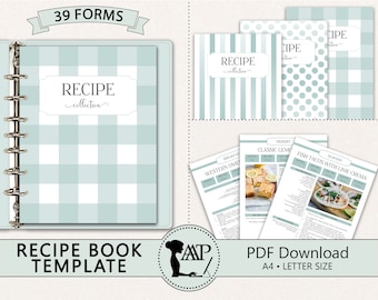 EDITABLE Recipe Book Template, Personalized Cookbook Printable, Family Recipe Organizer, Recipe Page Dividers, Letter A4, pdf, RMP07-07 RBT