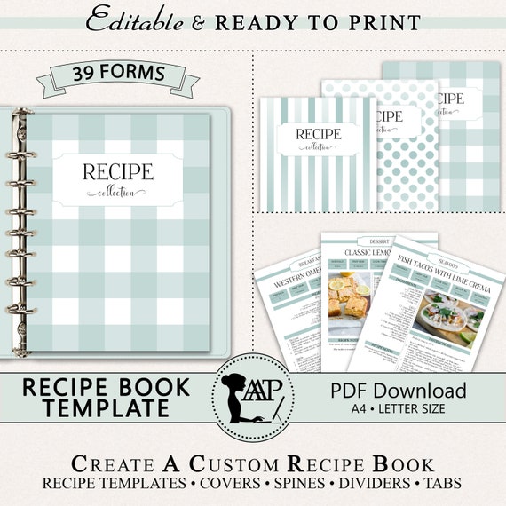 EDITABLE Recipe Book Template, Personalized Cookbook Printable, Family Recipe Organizer, Recipe Page Dividers, Letter A4, pdf, RMP07-07 RBT