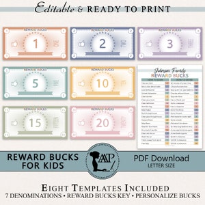 Editable Reward Bucks for Kids Printable | Allowance System | Mom Bucks | Good Behavior | Screen Time | Play Pretend Money | PDF | HFL10