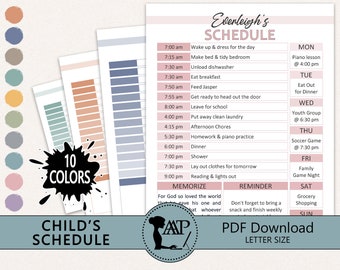 Editable Daily Schedule for Kids Printable Bundle | Weekly Chore Chart Template | Daily Routine with Times | PDF Digital Download HFL03-02