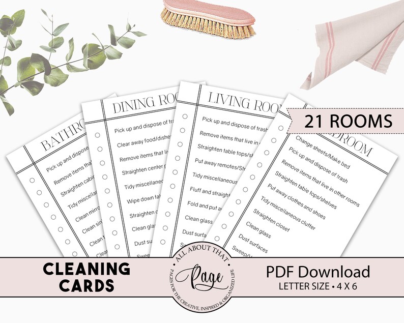 Cleaning Cards Room by Room Chores Daily Weekly Cleaning Etsy