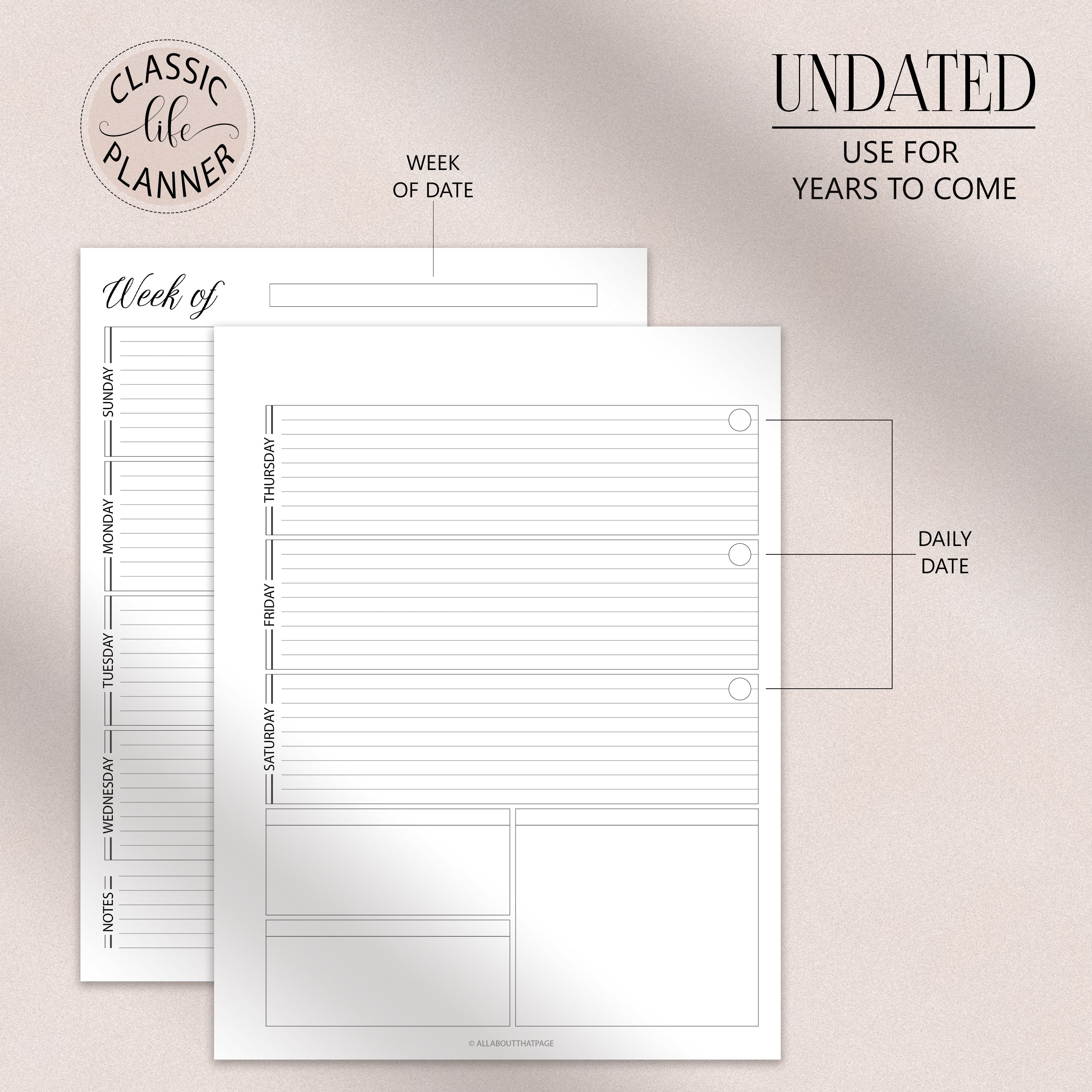 Weekly Planner Printable | Horizontal Lined 2 Page Layout | Week on Two ...