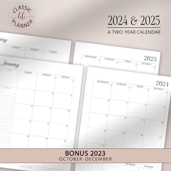 Calendario mensile 2024 2025 stampabile / Inserto agenda con due pagine a  righe senza righe / Inizio domenica lunedì / A4 A5 Letter Half Size / PDF  CLP01-01 -  Italia