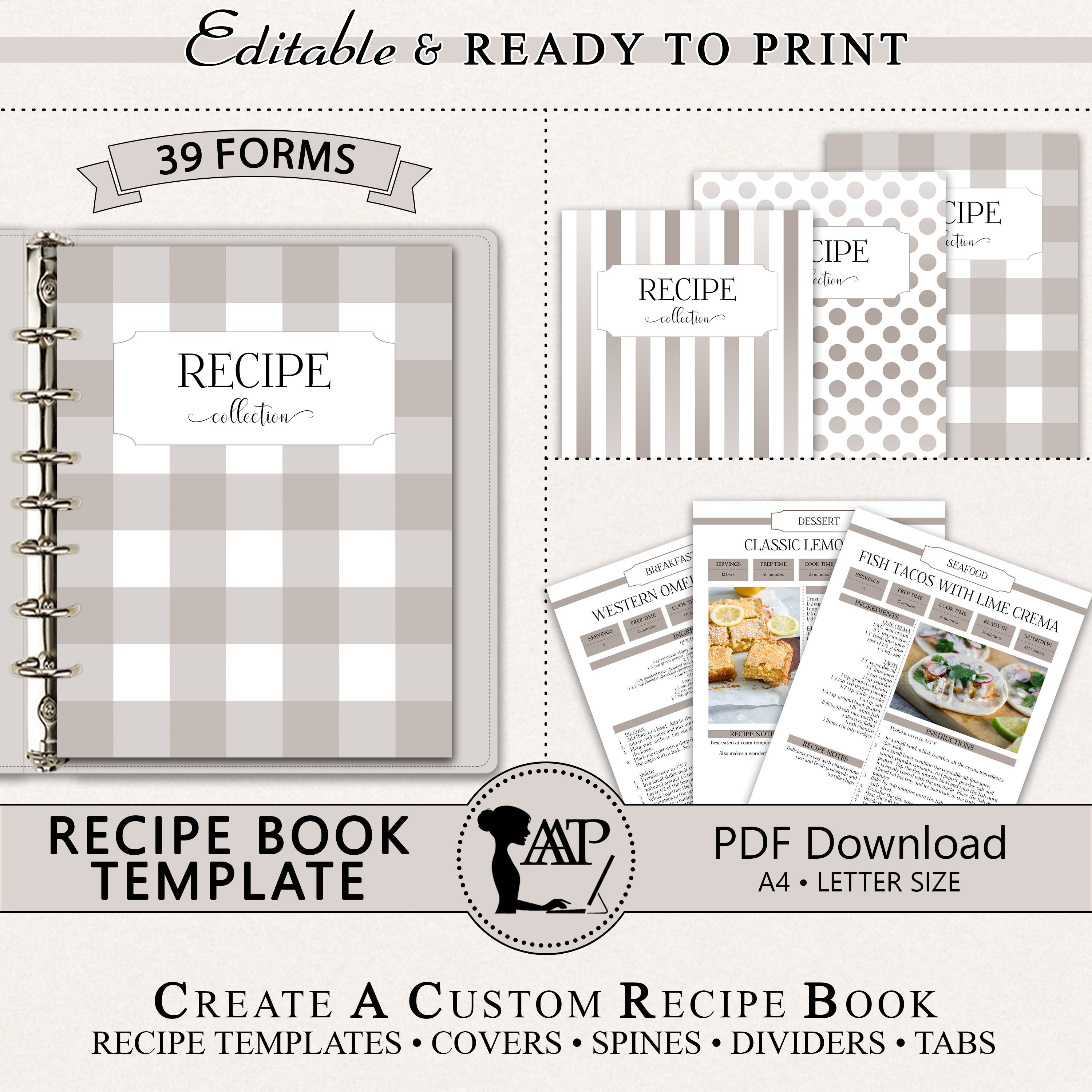 EDITABLE Recipe Book Template, Personalized Cookbook Printable, Family ...