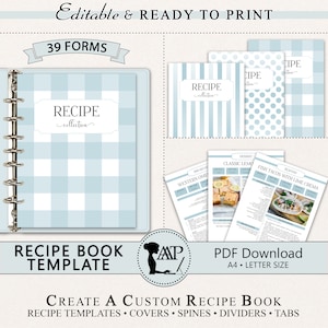 EDITABLE Recipe Book Template, Personalized Cookbook Printable, Family Recipe Organizer, Recipe Page Dividers, Letter A4, pdf, RMP02-07 RBT