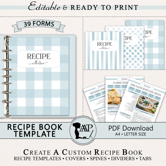 EDITABLE Recipe Book Template, Personalized Cookbook Printable, Family Recipe Organizer, Recipe Page Dividers, Letter A4, pdf, RMP02-07 RBT
