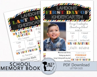Editable School Memory Book Box Kit, Boys First Day of School, Last Day of School, Back to School Interview, Kindergarten PDF, SMB01-02