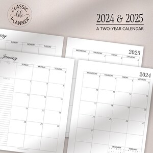 2024 2025 Monthly Calendar Printable Two 2 Page Lined Unlined Planner ...
