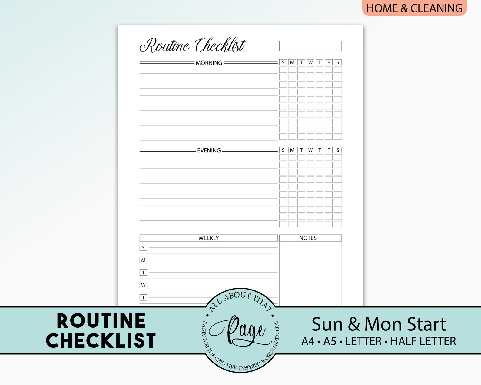 Routine Checklist Weekly Planner Printable Morning Evening | Etsy