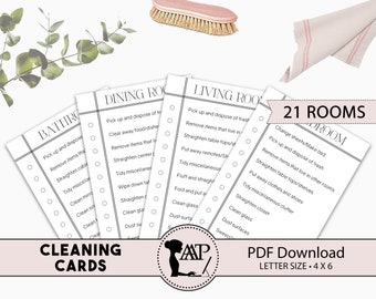 Cleaning Cards, Room by Room Chores, Daily Weekly Cleaning Checklist, Kids Printable Chore Chart, Cleaning Routine, Minimalist, CLC02-01